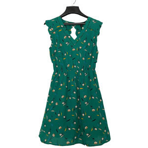 41 Hawthorn Women Midnight Scallop Dress Green M Fully Lined V-Neck Cap Sleeve